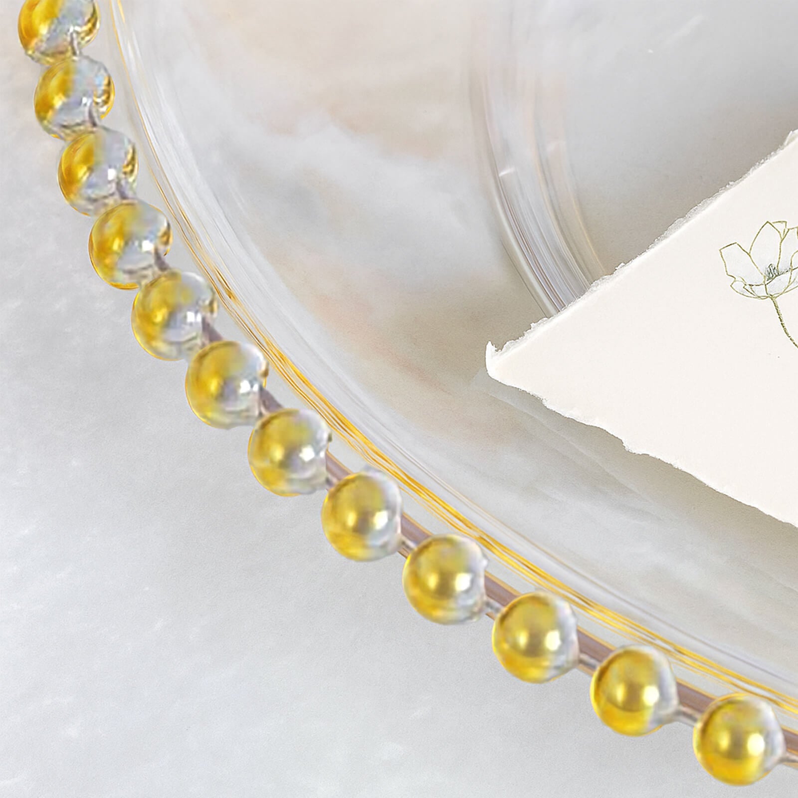 6-Pack Acrylic Charger Plates 13" Round Clear with Gold Beaded Rim - Decorative Dinner Party Serving Plates